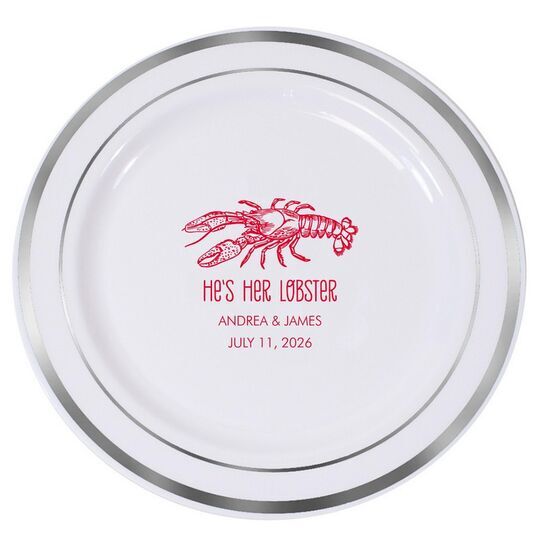 He's Her Lobster Premium Banded Plastic Plates